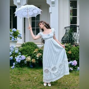 Lacemade White and Blue Striped Empire Waist Dress